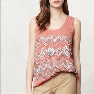 Anthro. Meadow Rue Beaded Frayed Hem Tank L